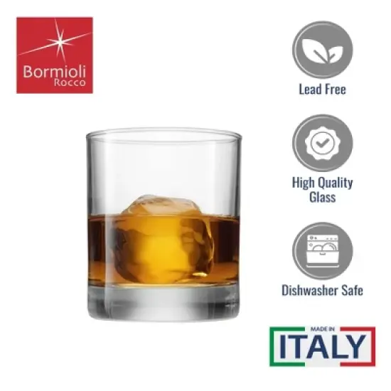Bormioli Rocco Cortina Set of 6 Old Fashioned Glasses, Lowball Glasses, 8.5 Oz Weighted Bottom Short Glass Tumbler, Made In Italy image {3}