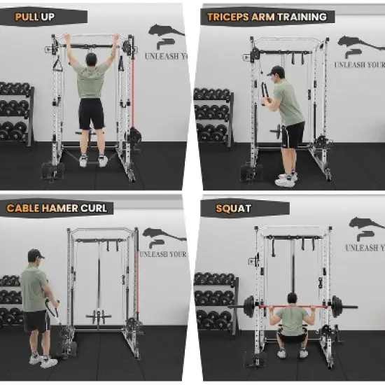 2000 LBS Power Cage,Multi-Function Power Rack with Cable Cross-Over System,Squat Rack with LAT Pull Down System for Home Gym image {9}