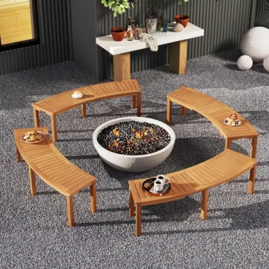 Costway 1/4 PCS Outdoor Curved Bench with Slatted Seat Solid Acacia Wood for Yard image {3}