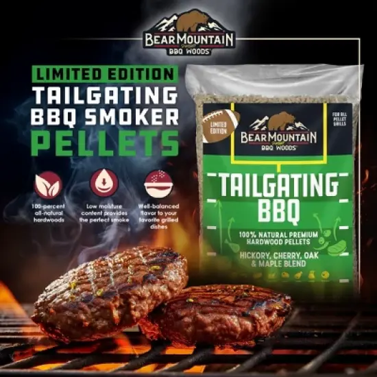 Bear Mountain Tailgating BBQ Blend All Natural Low Moisture Hickory, Cherry, Oak, and Maple Pellets for Outdoor Grilling and Cooking, 20 Pound Bag image {1}