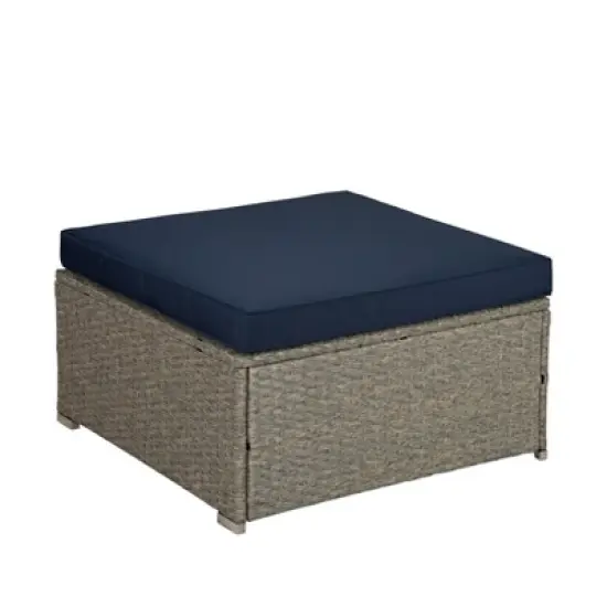4pc Outdoor Wicker Conversation Set with Cushions - Navy/Beige - GODEER image {6}