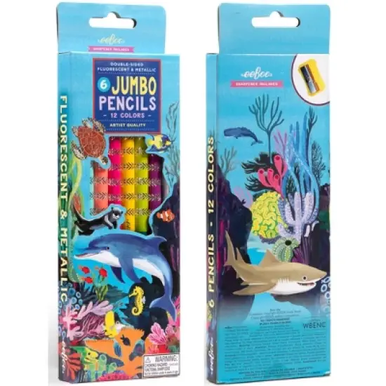 eeBoo: Double-Sided Jumbo Colored Pencils, Sea Life, 6pc Set, Kids Art Supplies image {6}
