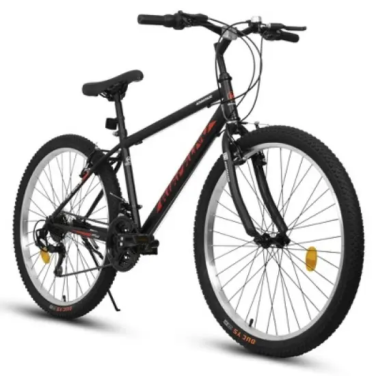 NAYSAYE Bicycle 26 Inch Mountain Bike with Carbon Steel Frame 21 Speed Dual V Brakes for Mountain Riding, Black and Red, 69.57"*27"*39" image {5}