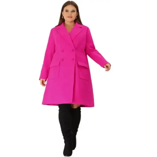 Agnes Orinda Women's Plus Size Winter Peacoat Notched Lapel Double Breasted Long Overcoats image {9}
