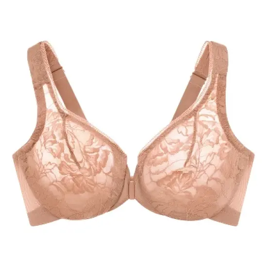 Glamorise Womens Lacey T-Back Front-Closure WonderWire Underwire  Bra 9246 Cappuccino image {3}
