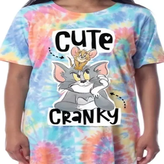 Tom And Jerry Womens' Cute Cranky Tie-Dye Nightgown Sleep Pajama Shirt Multicolored image {2}