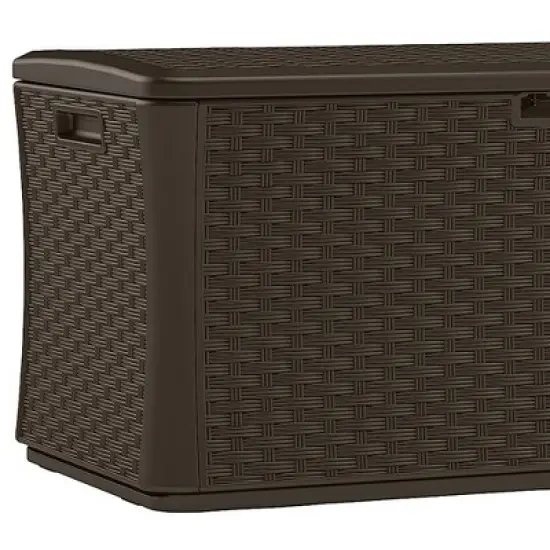Suncast BMDB12000ST 134-Gallon Extra Large All-Weather UV-Resistant Wicker Pattern Deck Box with Lockable Lid for Garden, Garage, or Patio, Java image {2}