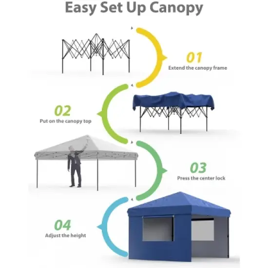 10x10 FT Pop Up Canopy Tent with 3 Sidewalls, Portable Commercial Instant Shelter, 210D Oxford Waterproof UV Protection, Blue image {3}
