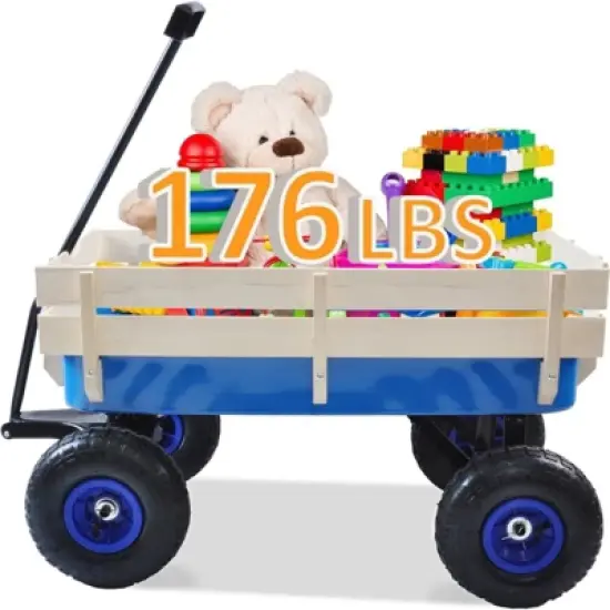 RISOKEYS Kids Wagon,with Removable Wooden Side Panels - Pet Wagon,Foldable Design,176lbs Capacity for Toys,Snacks and Outdoor Adventures image {8}