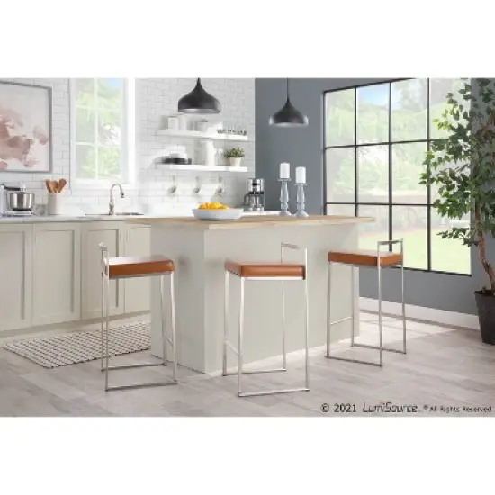 Set of 2 Fuji Stackable Counter Height Barstools Leather/Steel - LumiSource image {8}