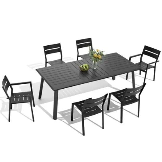 Crestlive Products 7pc Aluminum Patio Dinning Set 82.7in Table and 6 Chairs Aluminum Table Top Black for Outdoor Pool Lawn image {10}