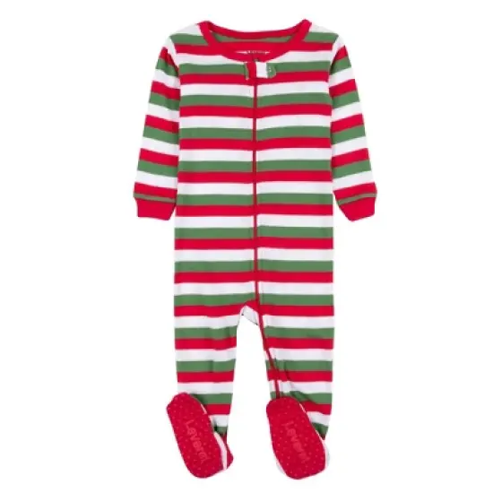 Leveret Kids Footed Cotton Striped Christmas Pajamas image {9}