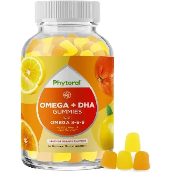 DHA Omega 3 Gummies for Adults, Chia Seed & Omega 3 6 9 Supplement for Inflammation, Energy, Insulin & Immune Support, Lemon & Orange, Phytoral, 60ct image {8}