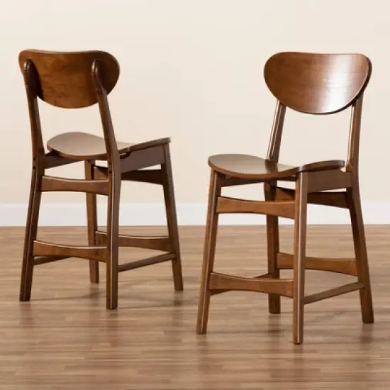 2pc Katya Wood Counter Height Barstool Set Brown - Baxton Studio image {6}
