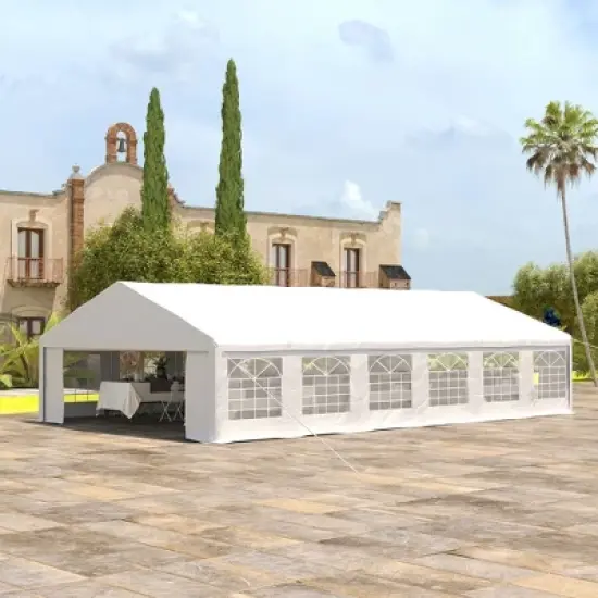 Outsunny 23' x 39' Party Tent & Carport with Removable Sidewalls and Windows, White Tents for Parties, Wedding and Outdoor Events image {1}