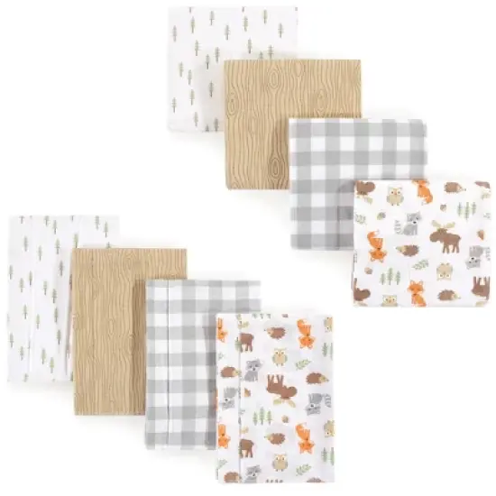 Hudson Baby Unisex Baby Cotton Flannel Burp Cloths and Receiving Blankets, 8-Piece, Woodland, One Size image {1}