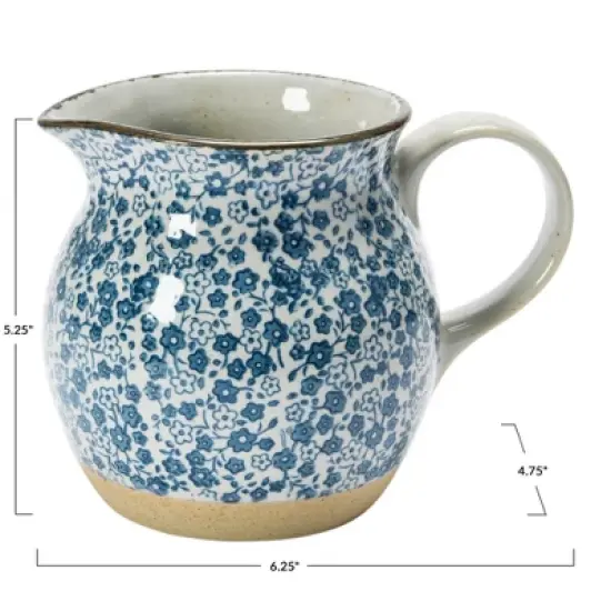 Storied Home Hand-Painted Country-Style Stoneware Pitcher with Floral Print image {1}