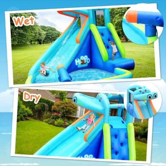 Costway Inflatable Kids Hippo Bounce House Slide Climbing Wall Splash Pool w/740W Blower image {8}