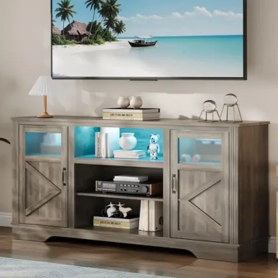 34'' Tall Farmhouse LED TV Stand,Entertainment Center with Storage,TV Media Console Table for TV Up to 65 Inch,TV Table image {6}