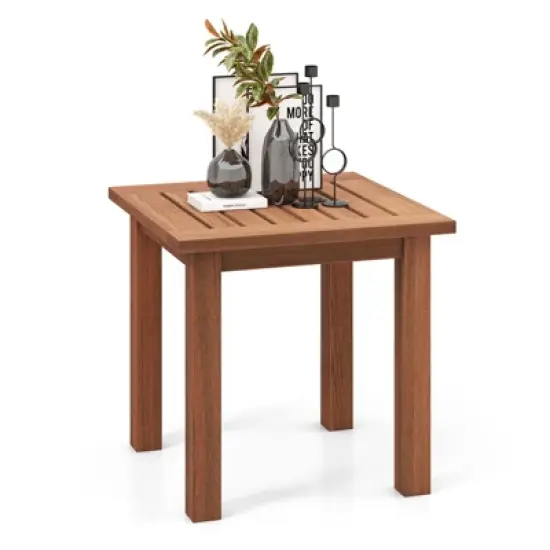 Tangkula 1PC/2PCS Patio Hardwood End Table Square Side Table with Slatted Tabletop Small Coffee Bistro Table Indoor Outdoor Side Table image {10}