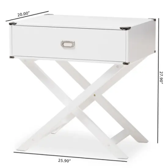 Curtice 1 Drawer Wooden Nightstand White - Baxton Studio image {7}