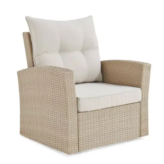 Canaan 4pc All Weather Wicker Outdoor Seating Set Cream - Alaterre Furniture image {11}