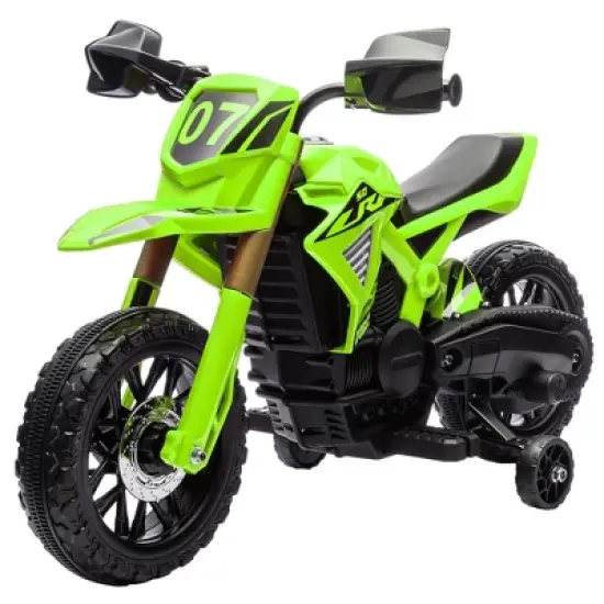 Qaba Kids Motorcycle, 6V Battery Powered Dirt Bike with Training Wheels, Horn & Start Sound, Electric Motorcycle for Kids 3-8 Years, Green image {3}
