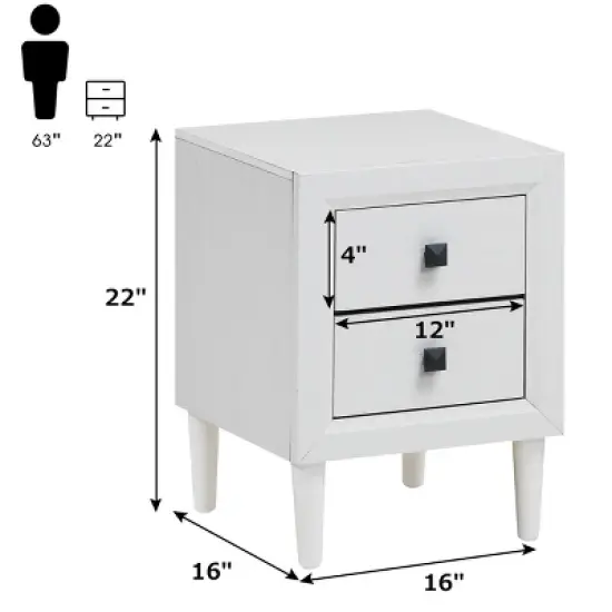 Costway Nightstand End Bedside Coffee Table Wooden Leg Storage Drawers  White image {1}