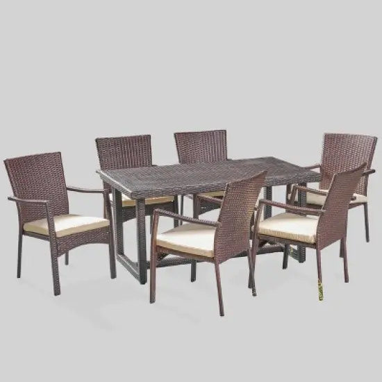 Westley 7pc Wicker Patio Dining Set - Brown - Christopher Knight Home image {1}