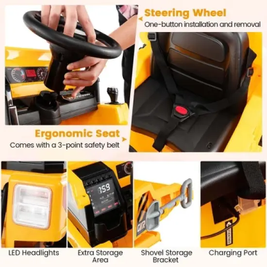 Costway Kids Ride-On Dump Truck with Wireless Connection Music LED Lights Soft Start Green/Yellow image {9}