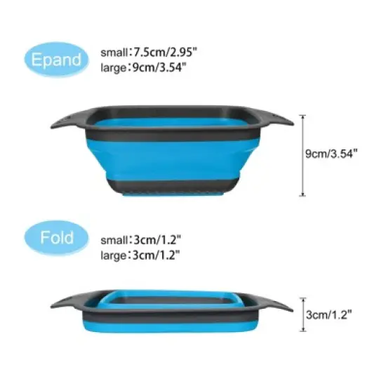 Unique Bargains Collapsible Colander Set Silicone Square Foldable Strainer Suitable for Pasta Veggies Fruits image {3}