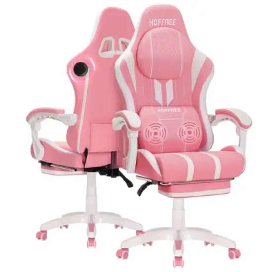 Hoffree Extra Large Massage Gaming Chair Ergonomic Office PC Chair with Bluetooth Speaker & Armrest image {14}