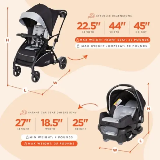 Baby Trend Sit N' Stand 5-in-1 Stroller Single Shopper Travel System with Ally 35 Infant Car Seat, MagneTec Storage Basket, and Canopy, Moondust image {2}