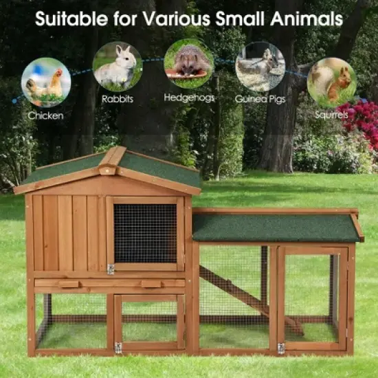Costway 58'' Wooden Rabbit Hutch Large Chicken Coop Weatherproof Indoor Outdoor Use image {6}