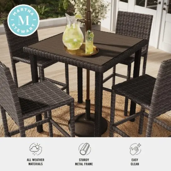 Martha Stewart Bedford Indoor-Outdoor Patio Bar Height Table with Engineered Wood Top in Rattan Wicker image {3}