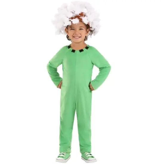 HalloweenCostumes.com 2T   Toddler&rsquo;s Puffball Dandelion Halloween Costume | Cute Green Flower Plant Jumpsuit with Headpiece,  White/Green/Green image {4}