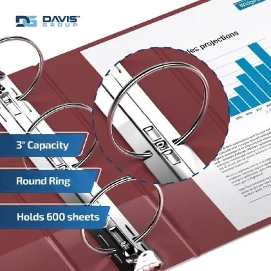 Premium Economy 3" Round Ring Binder 6pk Burgundy: Davis Group, Hard Cover, 600 Sheet Capacity, 2 Pockets, Polypropylene image {2}