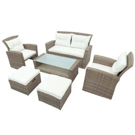 Patio Furniture Set, 4 Piece Outdoor Conversation Set All Weather Wicker Sectional Sofa with Ottoman and Cushions image {2}
