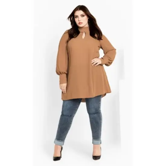 Women's Plus Size Neck Tie Tunic - caramel | CITY CHIC image {3}
