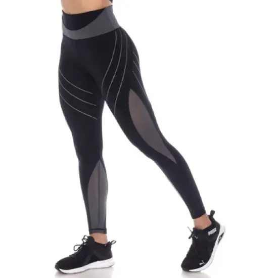 Women's High-Waist Reflective Piping Fitness Leggings  - White Mark image {1}