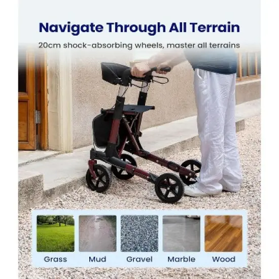 Walkers-for-Seniors-with-Seat,Folding Rolling Walker with Wheels,support 300lbs-Red image {2}