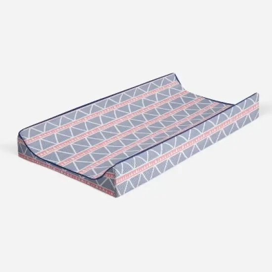 Bacati - Emma Coral/Navy Large Triangles Quilted Muslin Changing Pad Cover image {6}