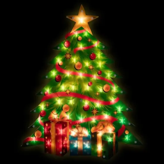 Northlight 22.5" Lighted Christmas Tree with Presents Window Silhouette image {1}