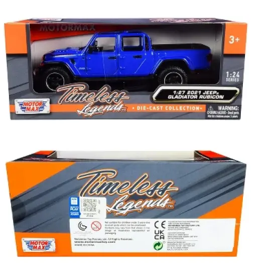 2021 Jeep Gladiator Rubicon (Open Top) Pickup Truck Blue 1/24-1/27 Diecast Model Car by Motormax image {2}