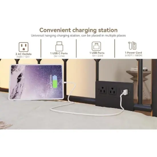 Twin Size Daybed with Pop-Up Trundle & LED Lights, Pull Out Bed with Charging Station and Pull Out Turundle, Metal Sofa Bed Frame for Living Room image {3}