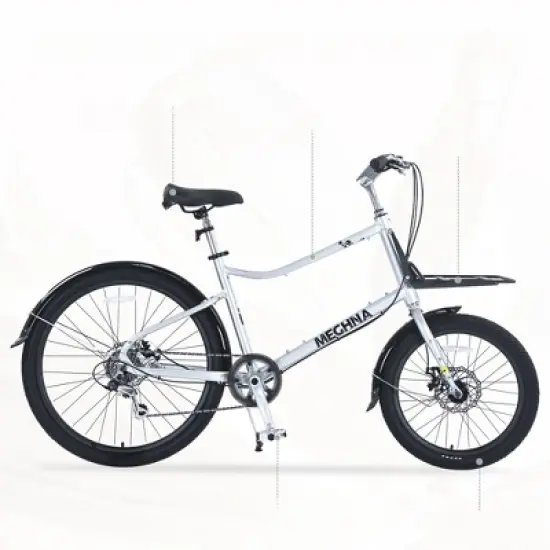 DSVIMOY Bicycles, 26 Inch Freestyle Bike for Men Women Boys and Girls, 7 Speed Cargo Bike, Silver, 65"*27.56"*42.13" image {2}