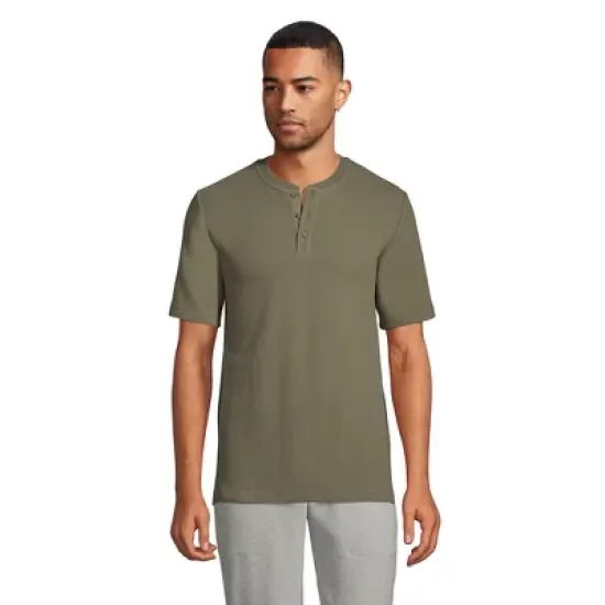 Lands' End Men's Waffle Short Sleeve Pajama Henley image {5}
