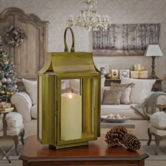 18" HGTV Slim Lantern Gold - National Tree Company image {1}