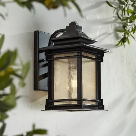 Franklin Iron Works Hickory Point Rustic Farmhouse Outdoor Wall Light Fixture Walnut Bronze 12" Frosted Cream Glass for Post Exterior Barn Deck House image {1}