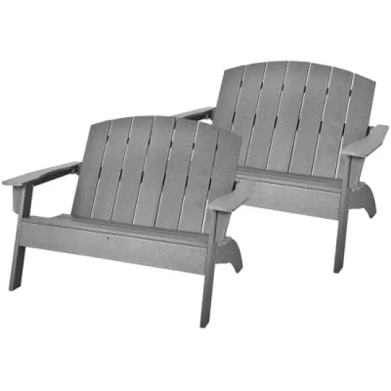 Costway 2PCS Patio Adirondack Chair Loveseat Bench HDPE Weather Resistant Grey image {1}